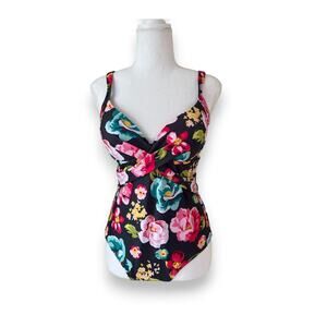 Beachsisssi Floral Print Twist Front One Piece Swimsuit - Large